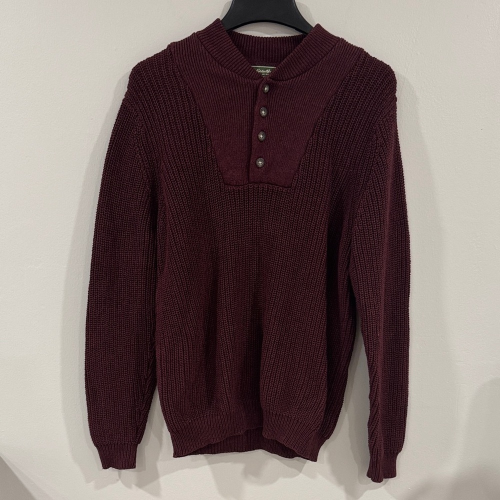 Eddie Bauer Men's Burgundy heavy knit 100% cotton Sweater